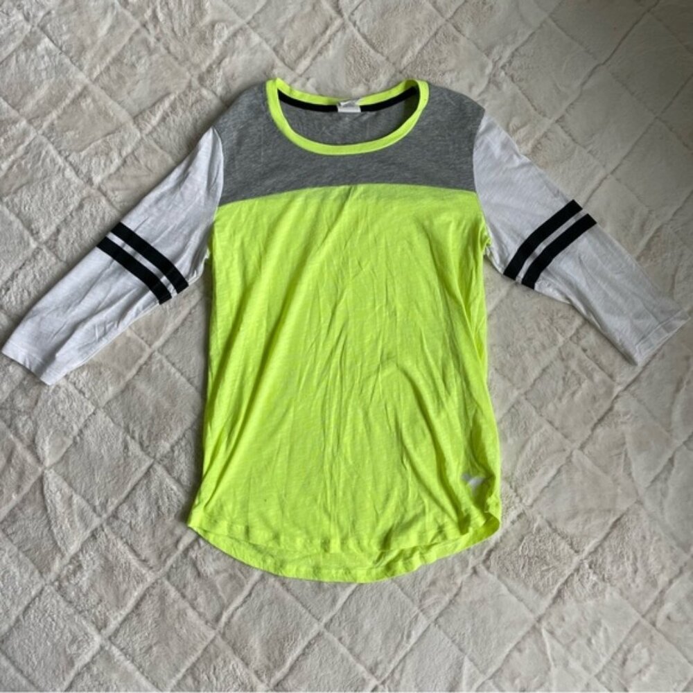 Victoria’s Secret PINK | Neon Colorblock 3/4 Length Sleeve Tee | Size Medium